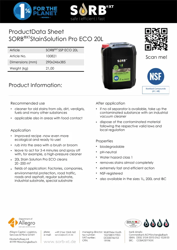 SORB®XT Stain Solution Pro ECO_產品資料