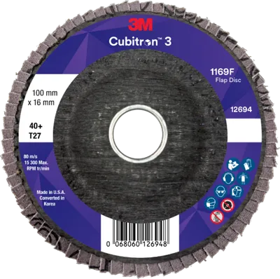 3M™ 平面紗布輪 1169F, 60+, T27-平面, 100 毫米 x 16 毫米 10片/包, 100 片/箱